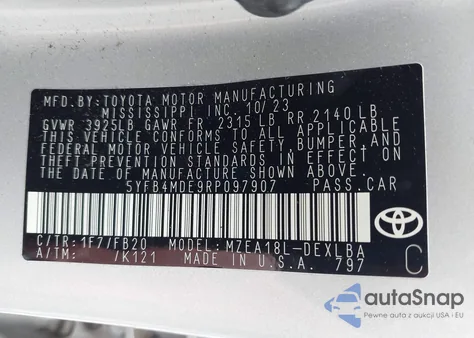 2024 Toyota Corolla Le from USA, damaged, VIN 5YFB4MDE9RP097907
